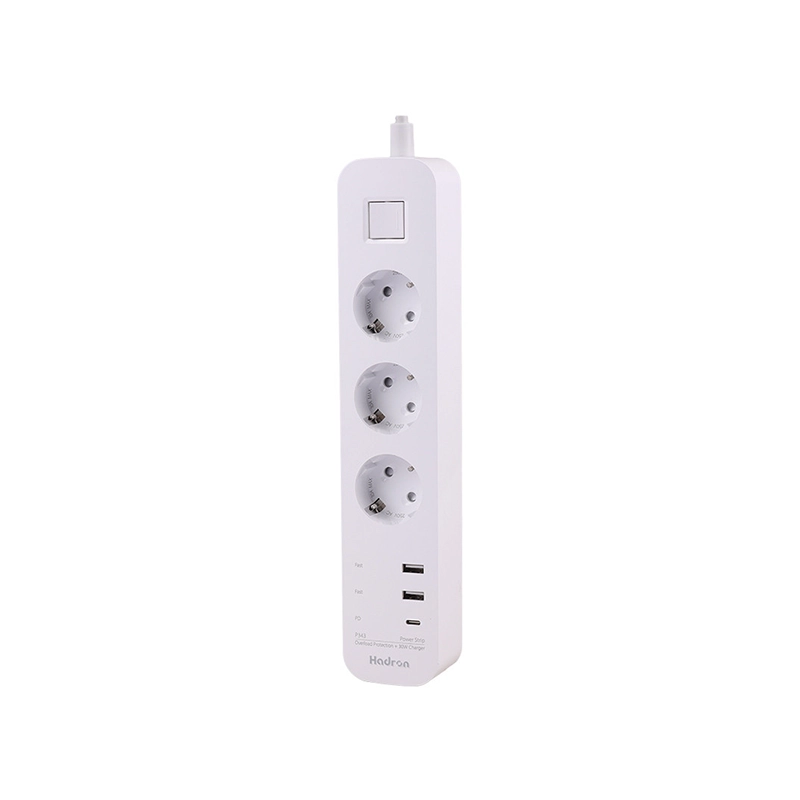 چند راهی 3 خانه برق ارت دار هادرون P343 با کابل 1.8 متری + شارژر USB و Type-C